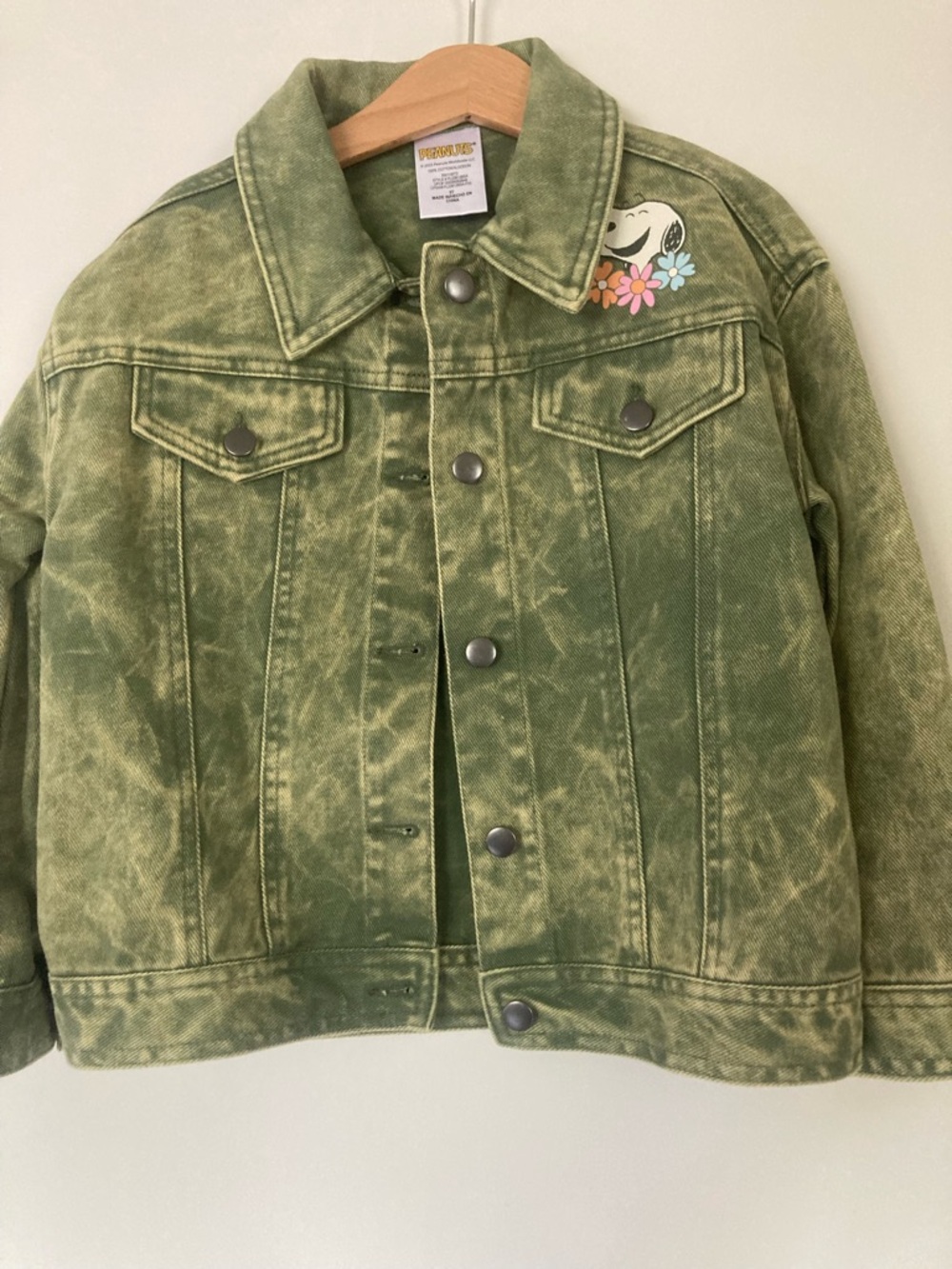 Peanuts Green Washed Denim Jacket with Snoopy Patch